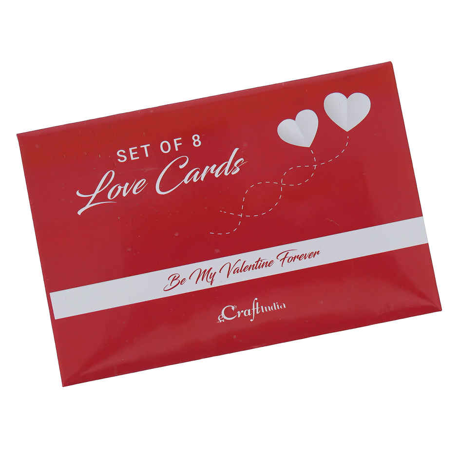 eCraftIndia Set of 8 Love Post Cards Valentine's Day Gift with Heartfelt Greetings | Red & White