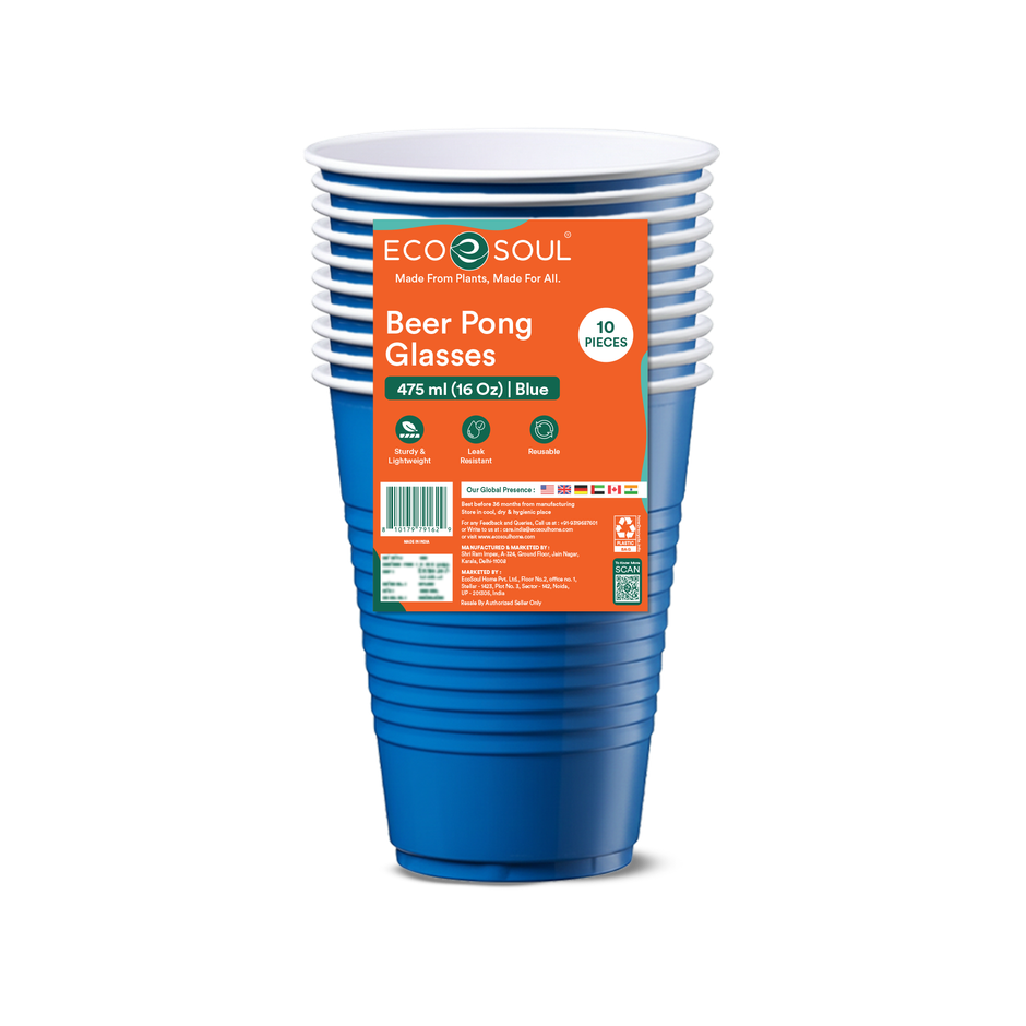 ECO SOUL | Beer Pong | Party Glasses | 16 oz | Blue | 10 Count