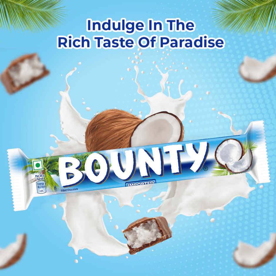 Bounty Coconut Filled Chocolate Bar, Soft & Tender Coconut In The Centre