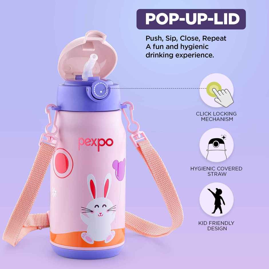 Pexpo Poggo Hot & Cold Stainless Steel Kids Bottle | Thermosteel Flask | Pink | 425 ml