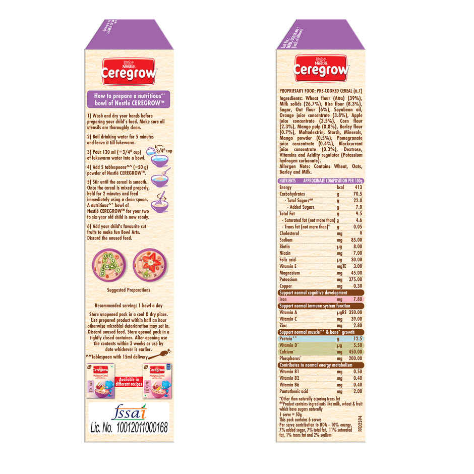 Nestle Ceregrow Multigrain Milk & Fruits Cereal | With Iron, Protein, Calcium, and 19 Nutrients