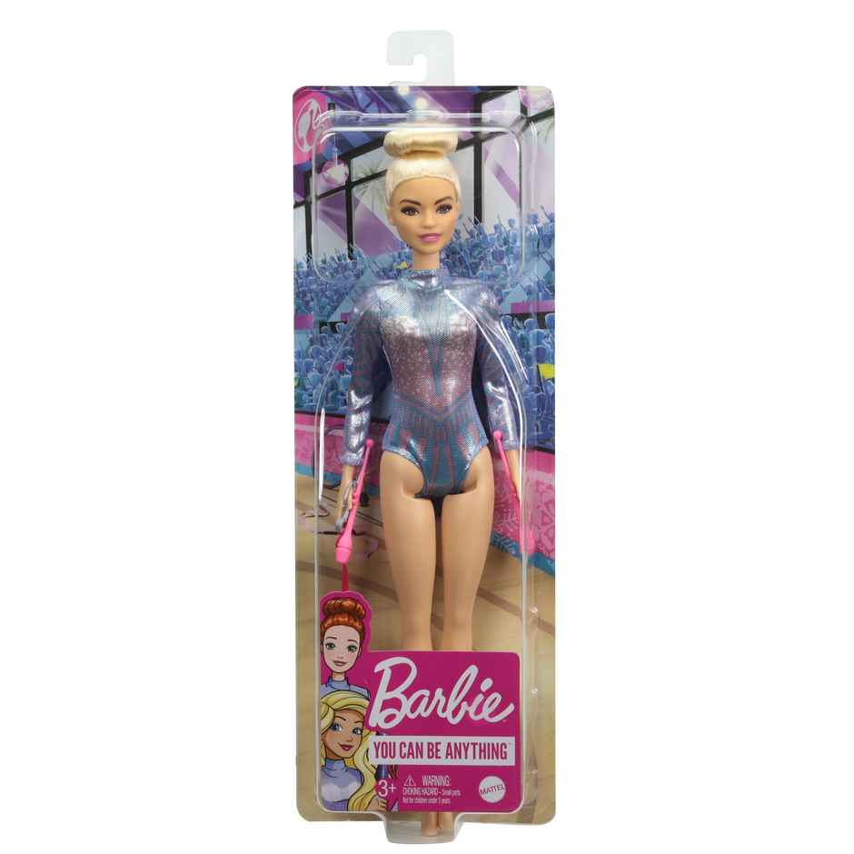 Barbie Rhythmic Gymnast Blonde Doll With Colorful Metallic Leotard | 2 Clubs and Ribbon Accessory