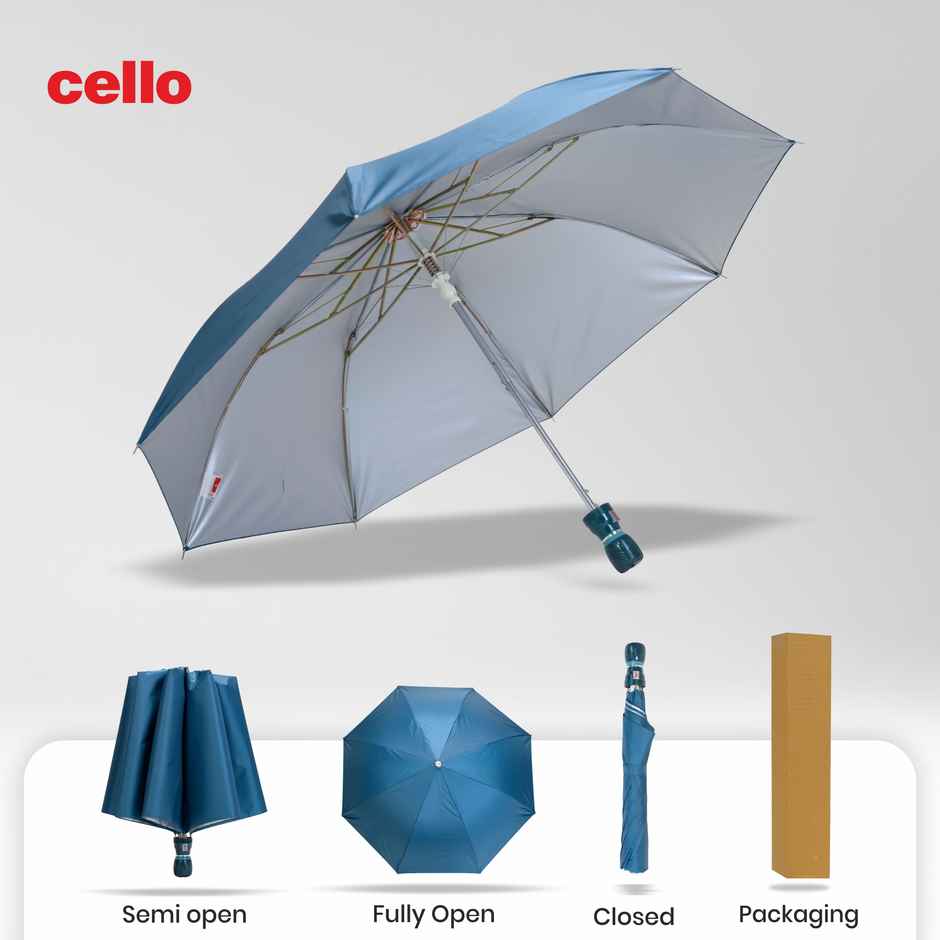 Cello Varsha 21 Inch 2 Fold Mix Mono Silver Umbrella | Teal Green