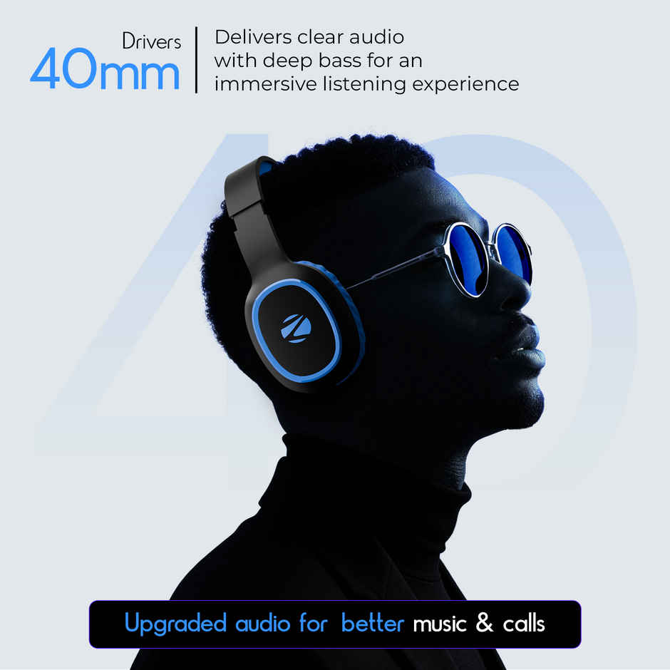 Zebronics Thunder BT 5.3 Headphone, 60H, Gaming Mode, Dual Pairing, ENC, AUX, mSD, Voice Asst(Blue)