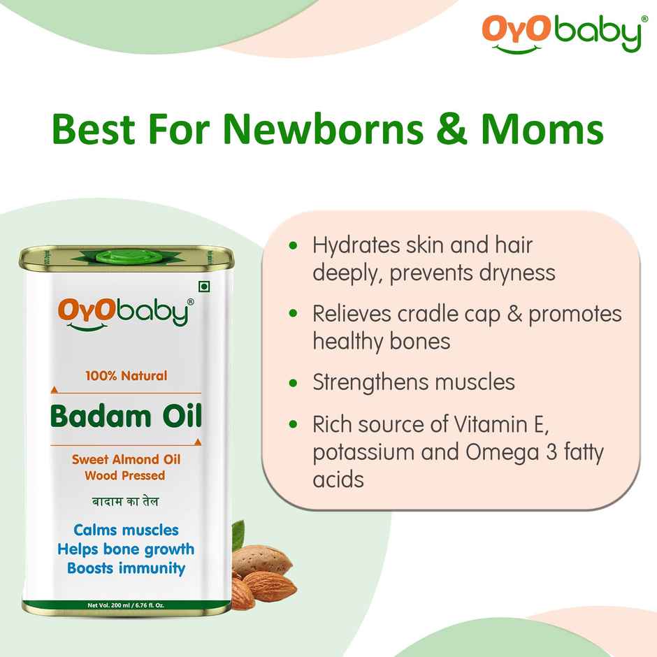 Oyo Baby Oil For New Born Wood Pressed Badam Rogan Oil - Massage, Skin & Hair Oil