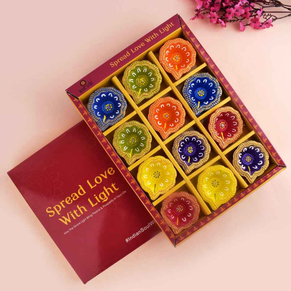 Designer Multicolor Clay Diya | Pack of 12 | Satvik