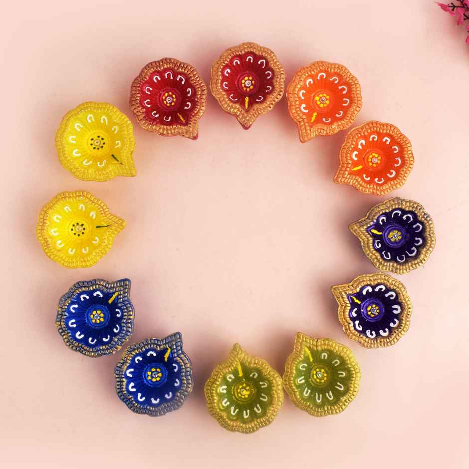 Designer Multicolor Clay Diya | Pack of 12 | Satvik