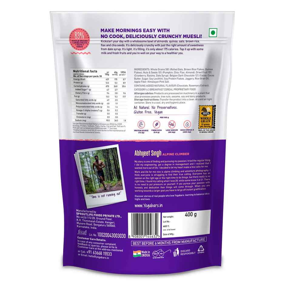 Yoga Bar Muesli Dark Chocolate & Cranberry,Breakfast Cereals, Protein Granola, Gluten Free Combo