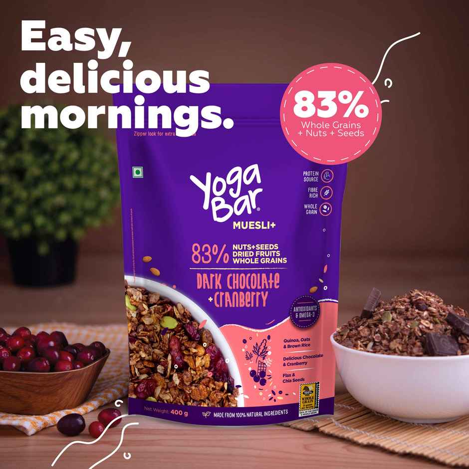 Yoga Bar Muesli Dark Chocolate & Cranberry,Breakfast Cereals, Protein Granola, Gluten Free Combo