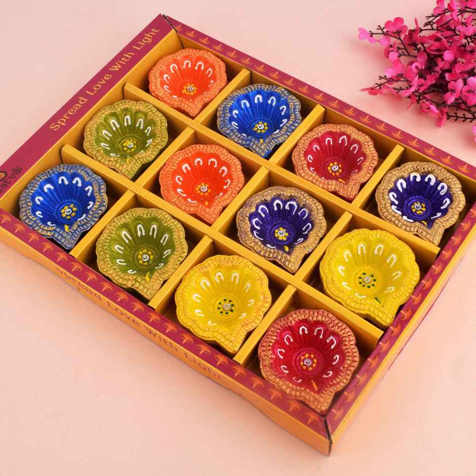 Designer Multicolor Clay Diya | Pack of 12 | Satvik