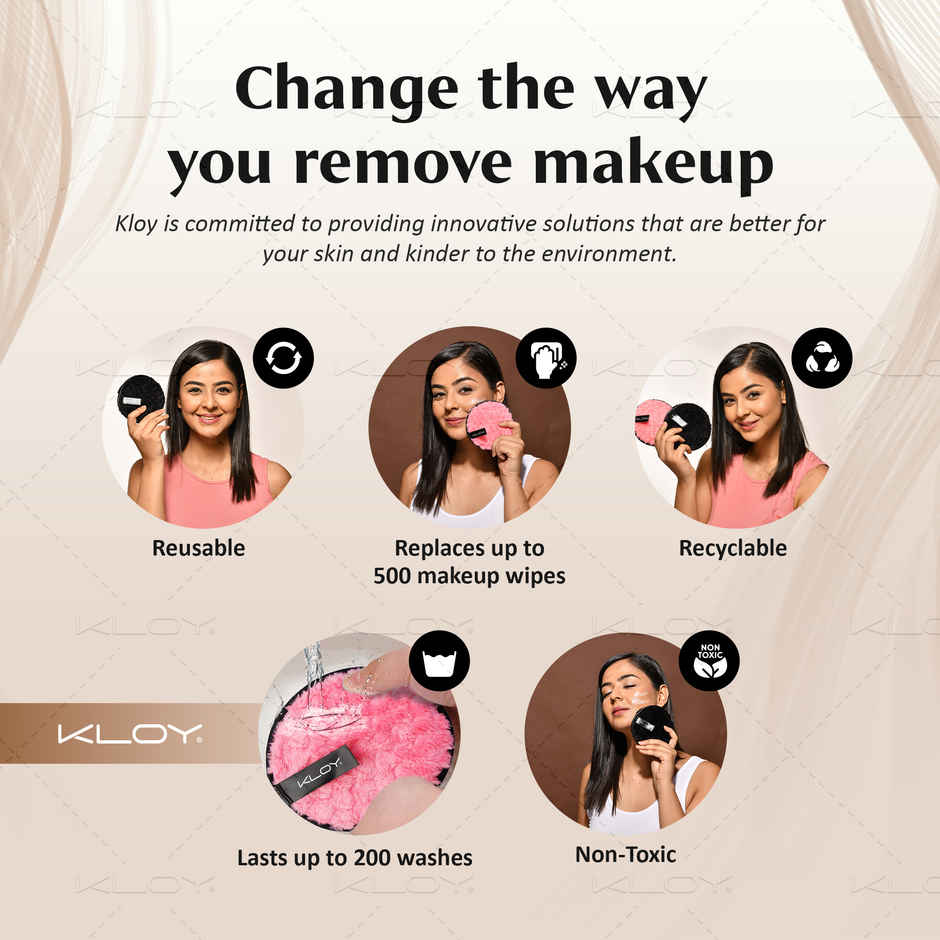 Reusable Multipurpose Makeup Removal Facial Cleansing Pads (Pack of 2), Pink & Black