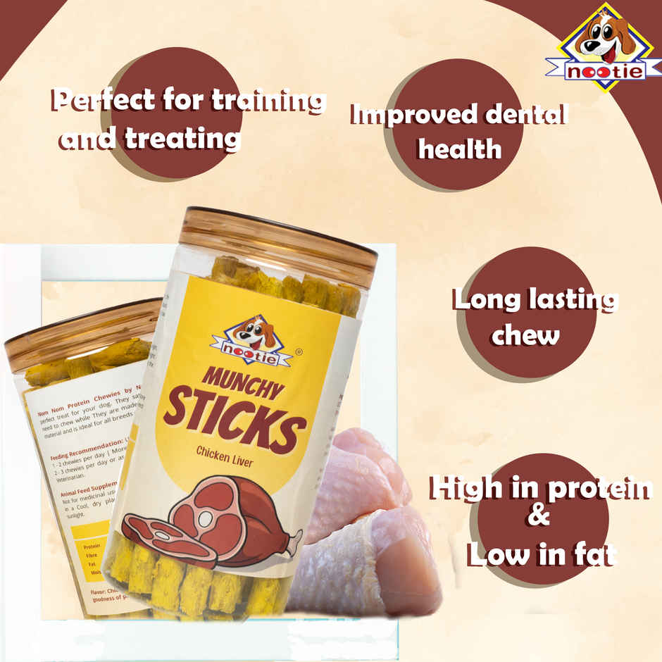 Nootie Munchy Sticks For All Stages Dogs Perfect For Traniing & Treating Long Lasting Chew (Chicken)