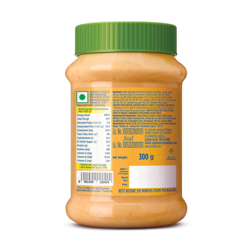 Nutralite Mayo Cheesy Garlic Eggless Mayonnaise (Extra 25g Free) - 275g Combo