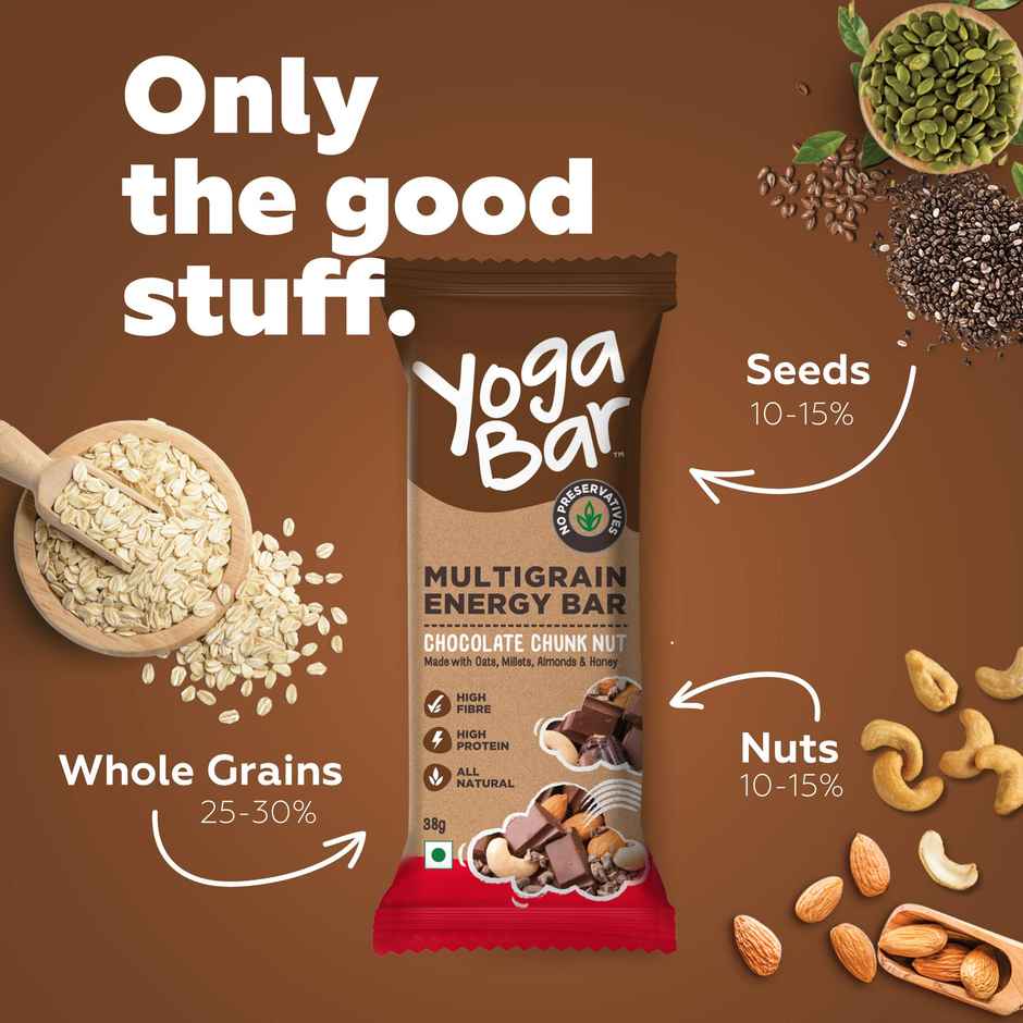 Yogabar Multigrain Energy Bars Chocolate Chunk with Nuts, Oats and Millets,Chia Seeds, Protein Bars Combo