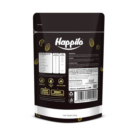 Happilo Premium Healthy Nutmix|Almonds, Cashews, Black Raisins, Pistachios, Raisins|Fasting Special