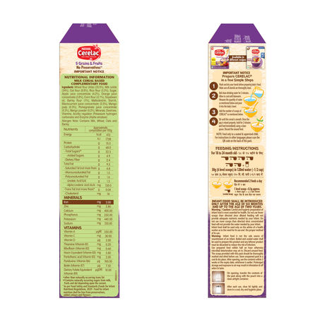Nestle Cerelac 5 Grains & Fruits Baby Food Cereal, No Preservatives, 18 to 24 Months Baby