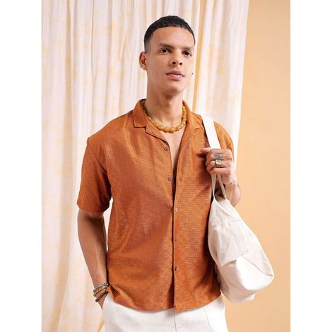 The Indian Garage Co Men's Relaxed Fit Solid Casual Shirts | Brown - S