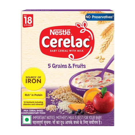 Nestle Cerelac 5 Grains & Fruits Baby Food Cereal, No Preservatives, 18 to 24 Months Baby