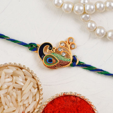 Peacock Beautiful Rakhi for Brother, Bhaiya, and Bhai with Roli Chawal Pack (eCraftIndia)