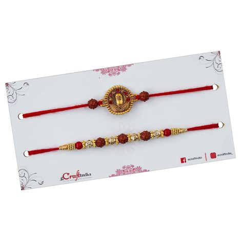 Religious Shivalinga Rudraksha Rakhis for Brothers & Roli Chawal Pack (eCraftIndia) Set of 2