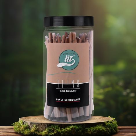 LIT Thins 50 Pre Rolled Cones Jar Brown