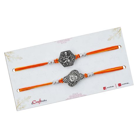 Religious Lord Ganesha, Om Symbol Religious Rakhis for Brothers & Roli Chawal Pack (eCraftIndia) Set of 2
