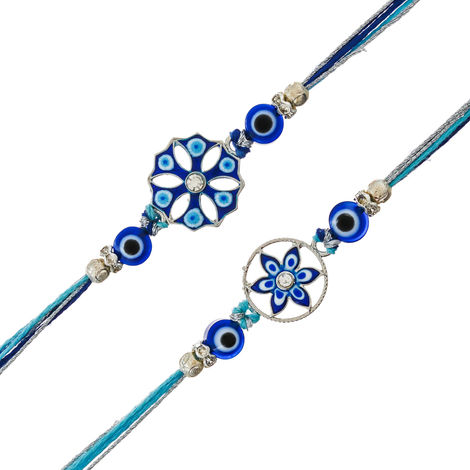 Peacock Floral Evil Eye Rakhi for Brother | Designer Rakhi Set with Roli Chawal Pack (eCraftIndia) Set of 2