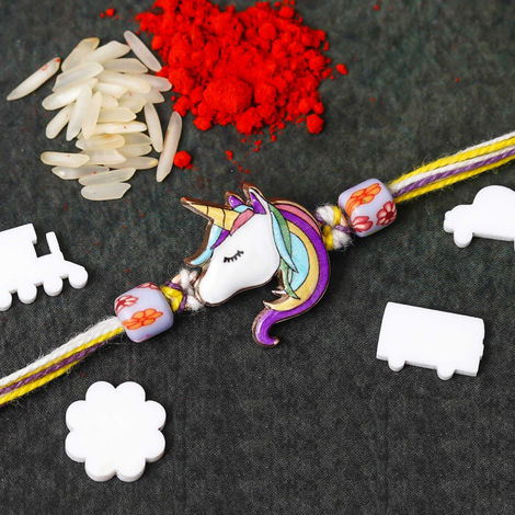 Kids Unicorn Rakhi for Bhai, Bhaiya with Roli Chawal Pack (eCraftIndia)