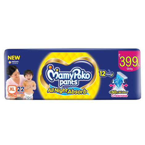 Mamypoko Standard All Night Baby Diapers | Pant Style | XL | 22 pcs