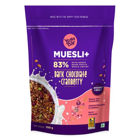 Yoga Bar Wholegrain Breakfast Muesli-Dark Chocolate+Cranberry,Granola,Gluten Free,Antioxidant Rich