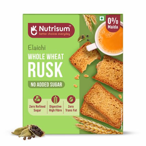 Nutrisum Whole Wheat Rusk - No Added Sugar- Elaichi