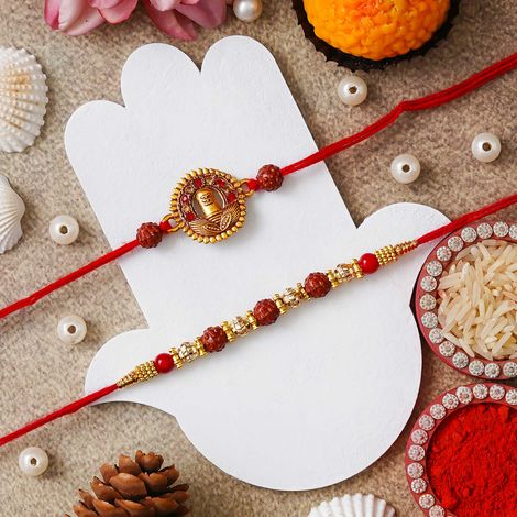 Religious Shivalinga Rudraksha Rakhis for Brothers & Roli Chawal Pack (eCraftIndia) Set of 2