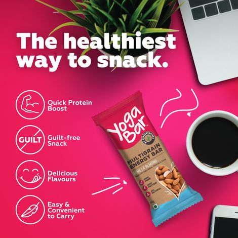 Yogabar Multigrain Energy Bars Vanilla Almond, Nuts, Oats and Millets, Gluten Free, Protein Bar