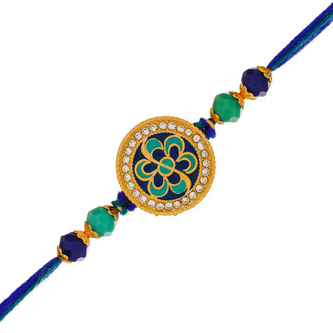 Floral Flower Designer Rakhi for Bhaiya, Bhai, Bhabhi and Kids with Roli Chawal Pack (eCraftIndia)