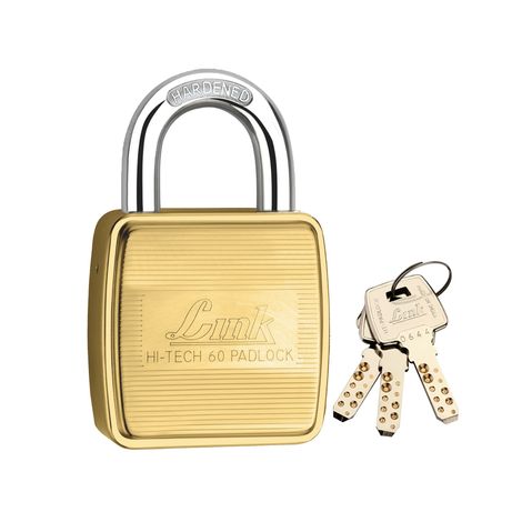 Link Brass Double Lock HT-60mm Padlock with Hardened Shackle & 3 Hi-Tech Keys