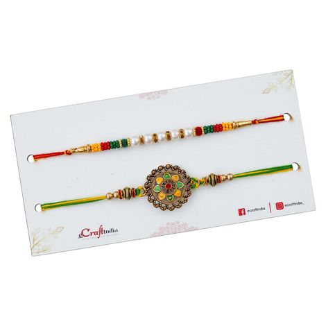 Floral Designer Rakhi for Brothers with Roli Chawal Pack (eCraftIndia) Set of 2