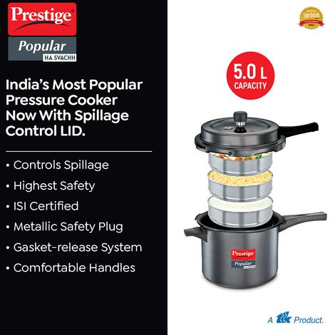 Prestige Popular Svachh Hard Anodised Pressure Cooker 5.0 L