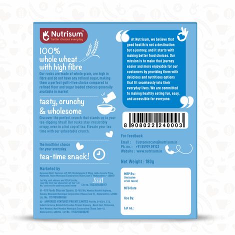 Nutrisum Whole Wheat Rusk - No Added Sugar- Jeera And Ajwain