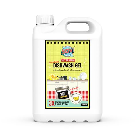 Sovi Eco-Friendly Dishwash Liquid With Baking Soda - Salt And Lemon Extract | Lemon Juicy