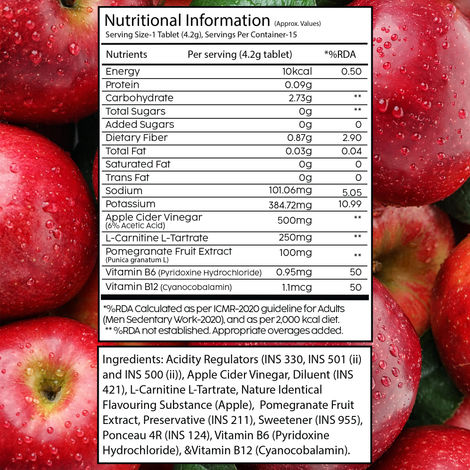 Plix Apple Cider Vinegar L-Carnitine Effervescent for converting fat into energy - Pack Of 1