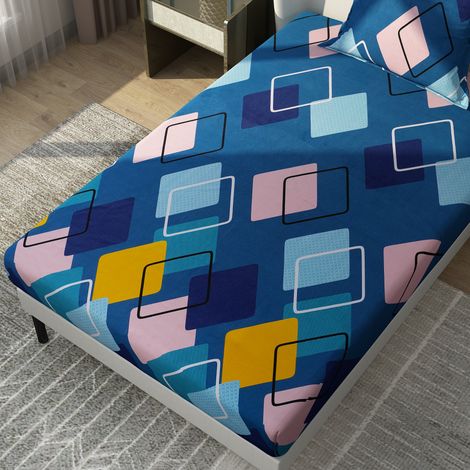 Dream Care 125 TC Microfiber Single Geometric Flat Bedsheet | Pack of 1 | Blue