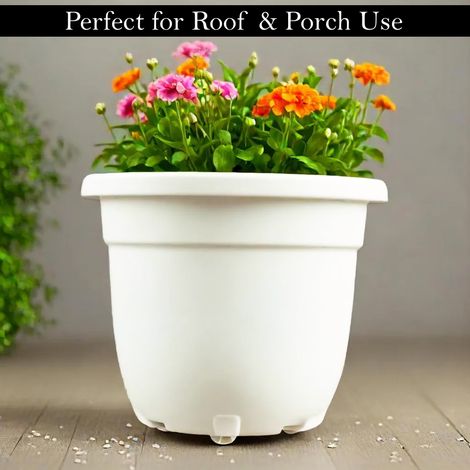 Kuber 14-Inch Plastic Plant Pot | Portable with Wheels | Indoor/Outdoor | White
