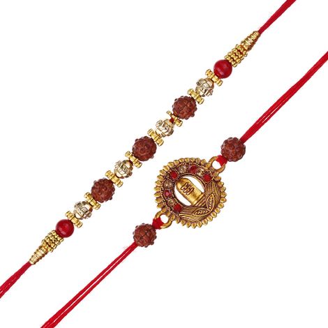 Religious Shivalinga Rudraksha Rakhis for Brothers & Roli Chawal Pack (eCraftIndia) Set of 2