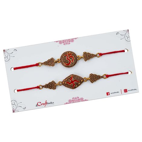 Religious Om and Swastika Symbol Religious Rakhis for Brothers & Roli Chawal Pack (eCraftIndia) Set of 2