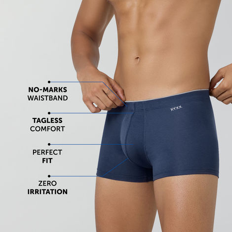 XYXX Uno IntelliSoft Micro Modal Solid Trunk | Men's Innerwear | Pack of 2 |Blue + Black- XL