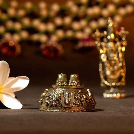 Aksharveda Brass Balaji Charan With Shankh Chakra Tilak Idol | 1.75 inch