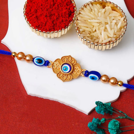 Evil Eye Om Floral Raksha Bandhan Rakhi for Bhai Bhaiya with Roli Chawal Pack (eCraftIndia)