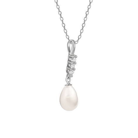 GIVA Silver Drop Of Pearl Pendant With Link Chain