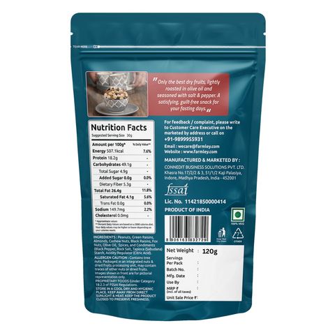 Farmley Satva Mix Dry Fruit Snack - Peanuts, Green Raisins, Almonds, Cashews, Makhana & More