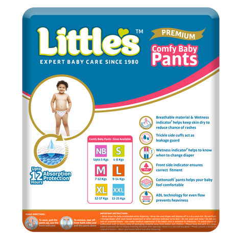 Littles Expert Baby Care Comfy Baby Diapers | Pant Style | L | 62 pcs